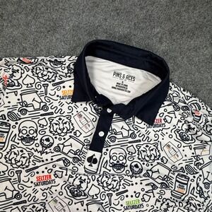 Pins & Aces Seltzer Saturdays Golf Polo Mens XL White Navy Bud Light Print 0990